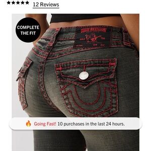 True Religion Women's Dark Gray Jeans with Red Stitching